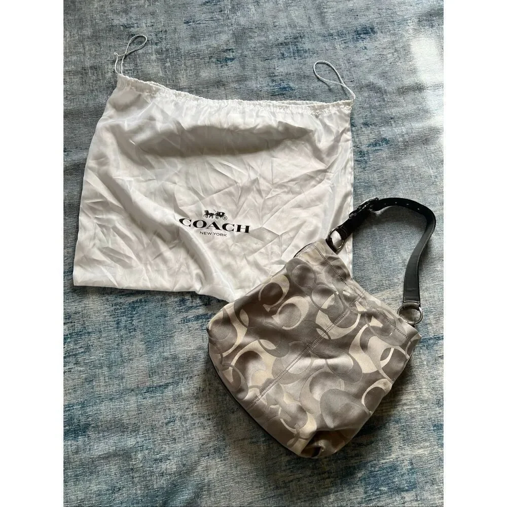 Coach Silver Gray Penelope Optic Jacquard C Monogram Hobo Shoulder Bag F17476
